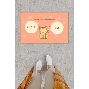 Dijital Baskı Dekoratif Kedi Yavruağzı Kapı Önü Paspası K-1212