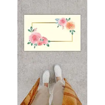 Dijital Baskı Dekoratif lü Çiçek Krem Kapı Önü Paspası K-1258