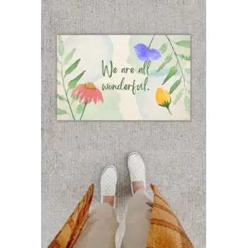 Dijital Baskı Dekoratif lü Çiçek Mavi Kapı Önü Paspası K-1225