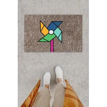 Dijital Baskı Dekoratif Rüzgar Gülü Gri Kapı Önü Paspası K-1287