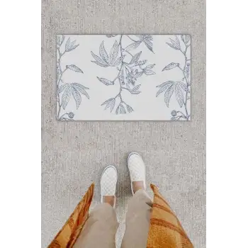 Dijital Baskı Dekoratif Salkım Çiçek Açık Mavi Kapı Önü Paspası K-1274