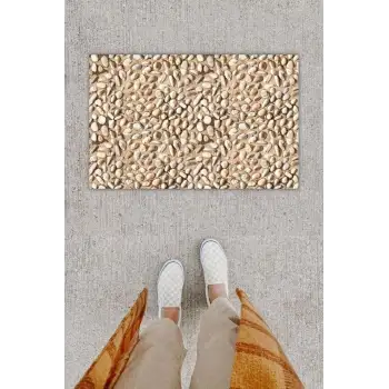 Dijital Baskı Dekoratif Taş Bej Kapı Önü Paspası K-1263