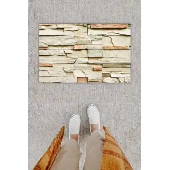 Dijital Baskı Dekoratif Taş Duvar Çok Renkli Kapı Önü Paspası K-1255