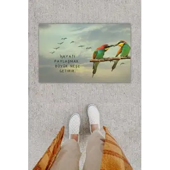 Dijital Baskı Dekoratif Tropikal Kuş Gri Kapı Önü Paspası K-1222