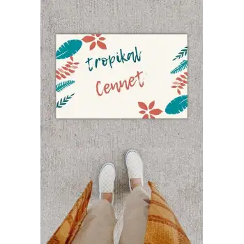 Dijital Baskı Dekoratif Yaprak Krem Kapı Önü Paspası K-1205