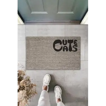 Dijital Baskı Gri Kedili Cute Cats Dekoratif Kapı Paspası K-2063