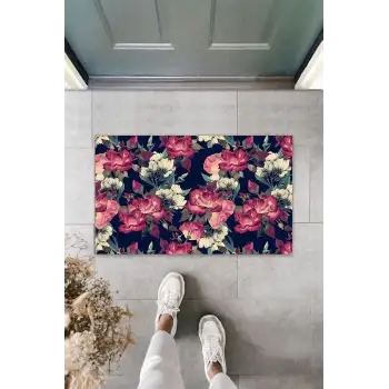 Dijital Baskı Gül Kurusu Büyük Çiçek Kapı Paspası