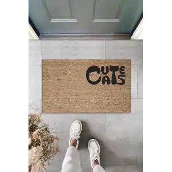 Dijital Baskı Kahverengi Kedili Cute Cats Dekoratif Kapı Paspası K-2062