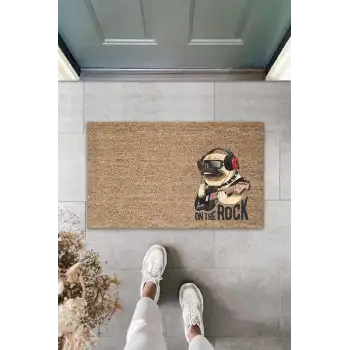 Dijital Baskı Kahverengi On The Rock Köpek Dekoratif Kapı Paspası K-2040