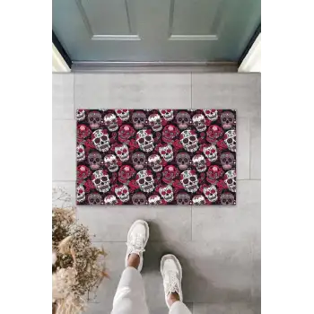 Dijital Baskı Kırmızı Çoklu Kurukafa Paspas K-3076