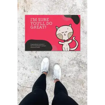 Dijital Baskı Koyu Pembe Kedili Desen Kapı Önü Paspası K-1028