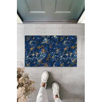 Dijital Baskı Lacivert Ebruli Kapı Paspası K-3090