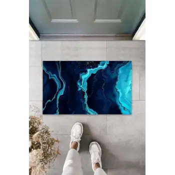 Dijital Baskı Mavi Ebruli Paspas K-3097