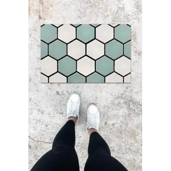 Dijital Baskı Mavi Petek Desen Kapı Önü Paspası K-1059