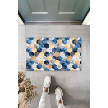 Dijital Baskı Mavi Petek Kapı Paspası K-3091