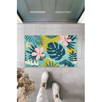 Dijital Baskı Mavi Yaprak Paspas K-3093