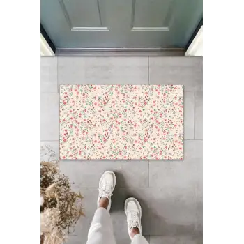 Dijital Baskı Pembe Küçük Çiçek Kapı Paspası K-3101