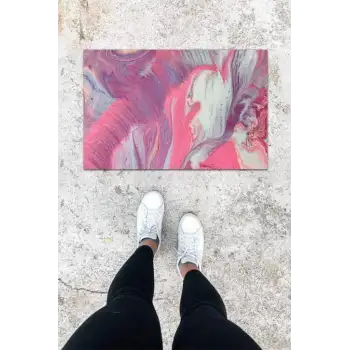 Dijital Baskı Renkli Ebru Desen Kapı Önü Paspası K-1038
