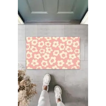 Dijital Çiçek Pembe Kapı Paspası Dış Mekan Paspas K-3125