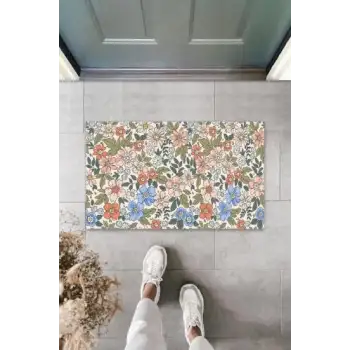 Dijital Çoklu Çiçekler Pempe Kapı Paspası Dış Mekan Paspas K-3054
