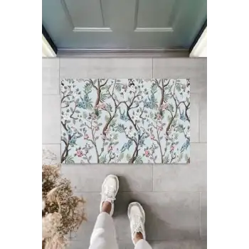 Dijital Daldaki Kuşlar Mavi Kapı Paspası Dış Mekan Paspas K-3052