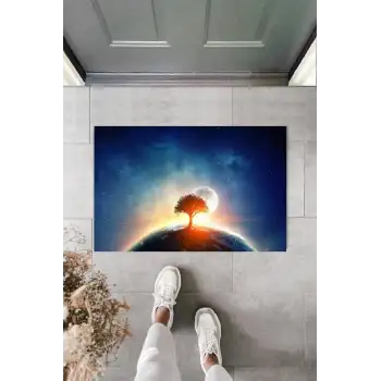 Dijital Galaxy Ağaç Mavi Kapı Paspası Dış Mekan Paspas K-2114