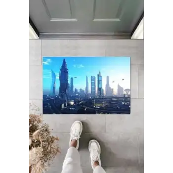 Dijital Gelecek Dünya Şehir Mavi Kapı Paspası Dış Mekan Paspas K-2116