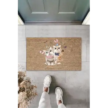 Dijital Hi li Kedicik Bej Kapı Paspası Dış Mekan Paspas K-3186