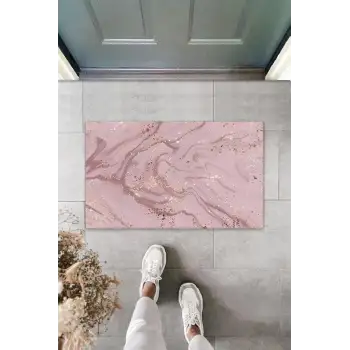 Dijital Modern Dalgalı Koyu Pembe Kapı Paspası Dış Mekan Paspas K-3118
