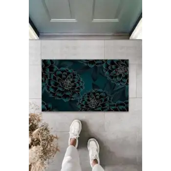 Dijital Nilüfer Yeşil Kapı Paspası Dış Mekan Paspas K-3117