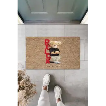 Dijital Relax Ayıcık Bej Kapı Paspası Dış Mekan Paspas K-3192