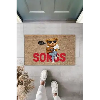 Dijital Song Ayıcıklı Bej Kapı Paspası Dış Mekan Paspas K-3163