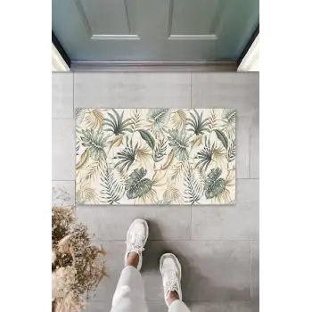 Dijital Yaprak Açık Kahve Kapı Paspası Dış Mekan Paspas K-3051