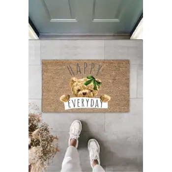 Kahverengi Kapı Önü Paspası Happy Everday Ayıcık Desen  K-3237