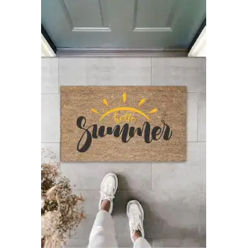 Kahverengi Kapı Önü Paspası Hello Summer Güneş Desen  K-3270