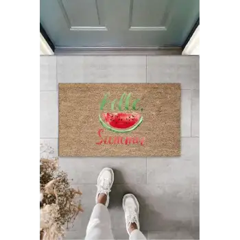 Kahverengi Kapı Önü Paspası Hello Summer Karpuz Desen  K-3262