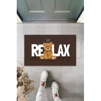 Kahverengi Kapı Önü Paspası Just Relax Ayıcık Desen  K-3323