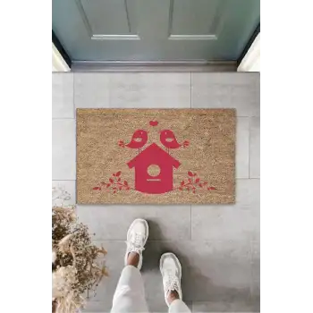 Kahverengi Kapı Önü Paspası Kuş Evi Desen  K-3218