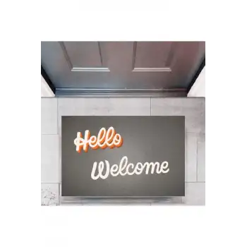 Kapı Önü Paspası Dekoratif Dijital Baskı Hello Welcome P-2326