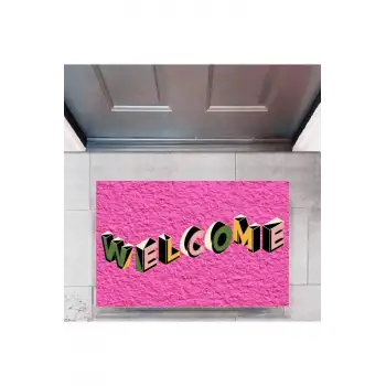 Kapı Önü Paspası Dekoratif Dijital Baskı Welcome P-2343