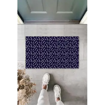 Lacivert Kapı Önü Paspası Çoklu Papatya Desen  K-3222