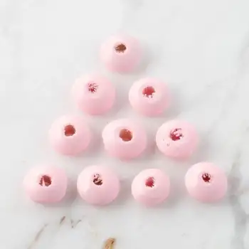 Loren 10 Adet Pembe Yassı Ahşap Boncuk