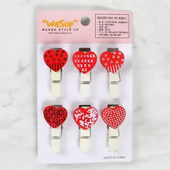 Loren Dekoratif Kırmızı Kalp Desenli Mandal 6lı