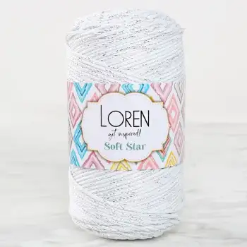 Loren Soft Star Makrome İpi Gümüş Simli Beyaz RM10