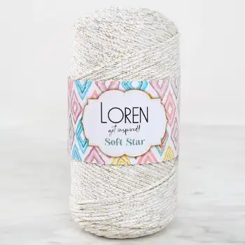 Loren Soft Star Makrome İpi Sarı Simli Krem RM103