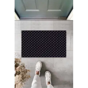 Mor Kapı Önü Paspası Küçük Çiçekler Desen