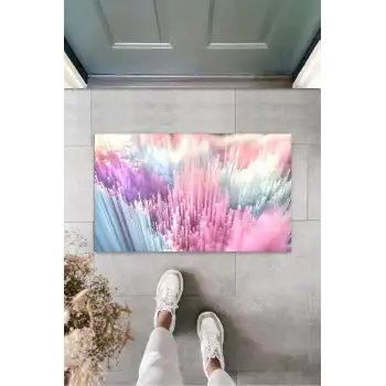 Pembe Kapı Önü Paspası Çoklu Çubuklar Desen  K-3206