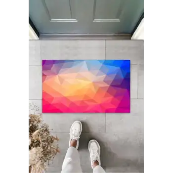 Pembe-Mavi Kapı Önü Paspası Yıldız Desen  K-3215