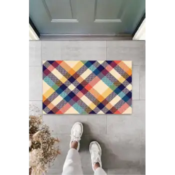 Renkli Kapı Önü Paspası Pötikare Desen  K-3261