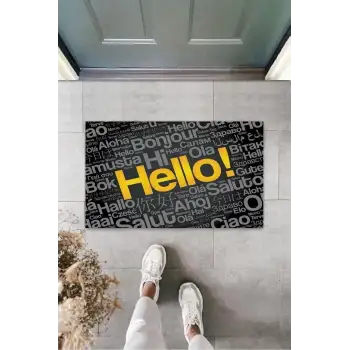 Siyah Kapı Önü Paspası Hello Desen  K-3265